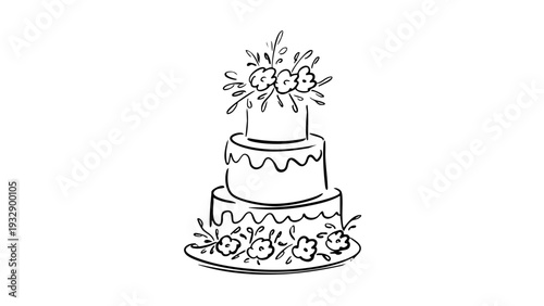 Beautiful three tiered cake with flowers on top and plate