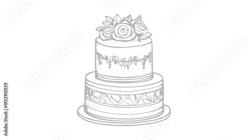 Elegant wedding cake with roses on top for celebration
