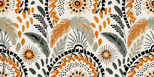 Abstract floral pattern with bold shapes and warm autumnal colors