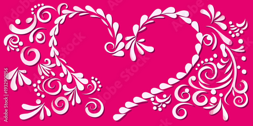 Elegant white floral heart design on a vibrant pink background