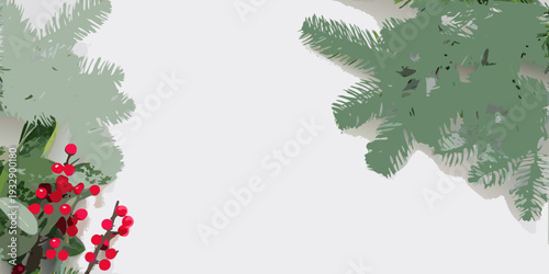 Festive winter foliage arrangement with holly berries and evergreen branches