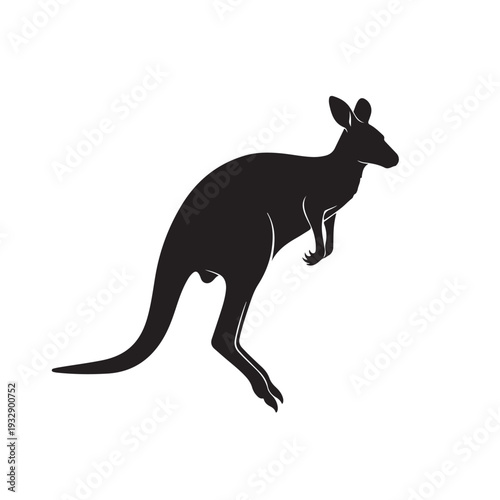 Clean Black Kangaroo Silhouette Vector Side Pose Running Australian Wildlife Marsupial Simple Graphic Art Design Icon Isolated White Background EPS Minimalist
