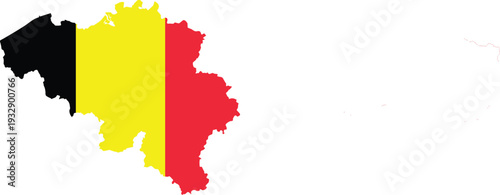 Belgium map outline filled with the national flag colors black yellow and red on a white background isolated Keywords: Belgium, map, outline, flag, national