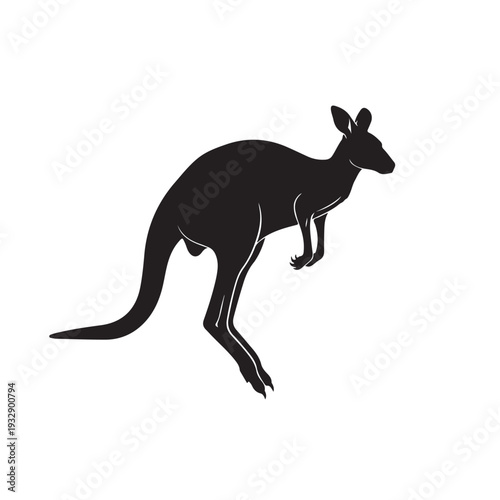 Clean Black Kangaroo Silhouette Vector Jumping Hopping Pose Australian Wildlife Marsupial Animal Simple Graphic Design Icon Isolated White Background EPS Art