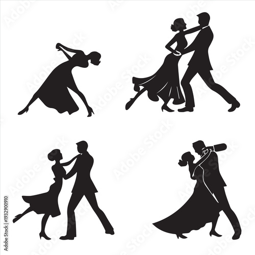 A creative vector illustration collection of black silhouettes featuring active men, dancing girls, and children playing to music