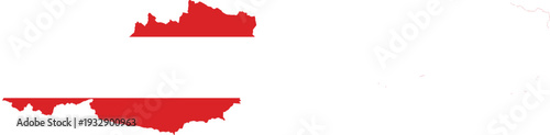 Outline map of Austria filled with the national flag colors red and white on a white background isolated Keywords: Austria, map, outline, flag, national