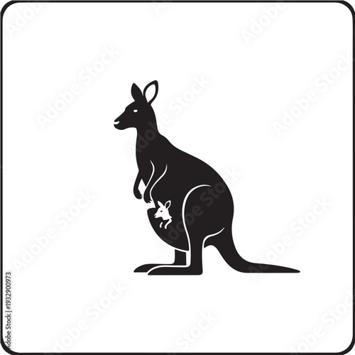 Kangaroo With Baby Joey Black Silhouette Vector Australian Wildlife Marsupial Pouch Mother Animal Standing Icon Isolated White Background EPS