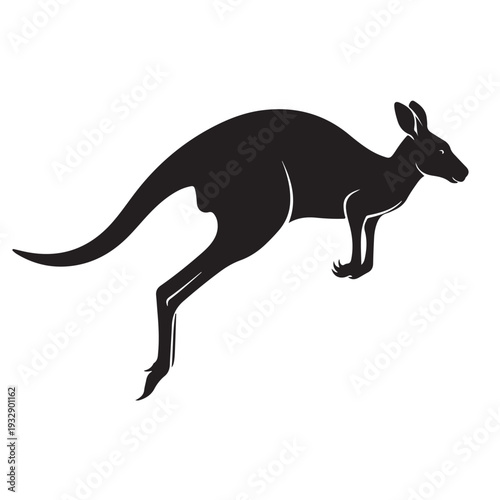 Leaping Kangaroo Black Silhouette Vector Dynamic Jumping Pose Action Shot Australian Wildlife Marsupial Animal Graphic Design Icon Isolated White Background