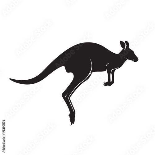 Jumping Kangaroo Black Silhouette Vector Side View Leaping Motion Australian Wildlife Marsupial Animal Graphic Design Icon Isolated White Background EPS Art