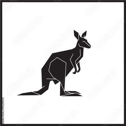 Geometric Black Kangaroo Silhouette Vector Polygon Faceted Style Standing Australian Wildlife Marsupial Animal Modern Graphic Design Isolated White Background EPS