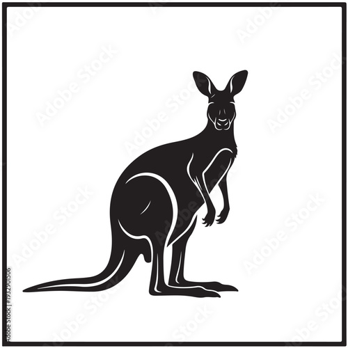 Black Kangaroo Silhouette Vector Standing Upright Realistic Side View Australian Wildlife Marsupial Animal Graphic Design Icon Isolated White Background