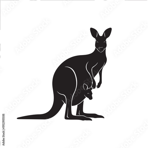 Black Kangaroo Silhouette Vector Illustration Standing Pose Realistic Proportions Australian Wildlife Animal Graphic Design Icon Isolated White Background