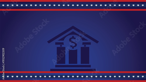 Patriotic American Bank Icon With Dollar Symbol on Blue Background for Finance and Government