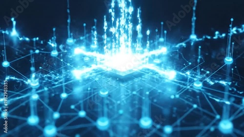 Abstract Digital Network Connection with Glowing Blue Lines and Nodes Representing Data Flow and Communication.