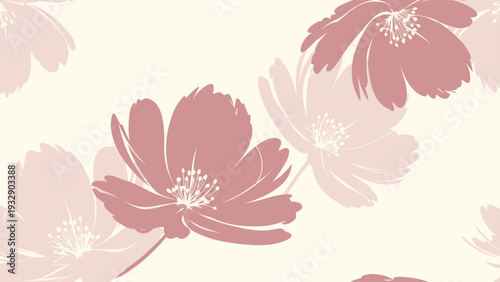 Beautiful soft pink flowers pattern on cream background for elegant wallpaper or feminine textile design inspiration.