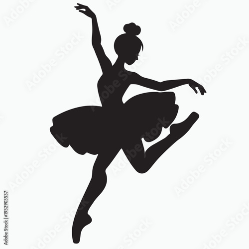 A graceful black silhouette of a female ballet dancer and athletic runner in a jumping sport pose, illustrating a beautiful fitness art vector of a person in motion