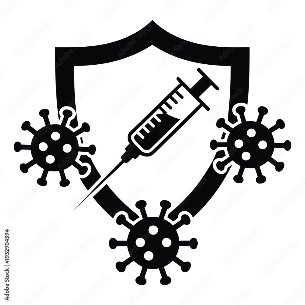 Obraz premium Immune system icon, fully vaccinated, vaccine, virus protection, immunity, protective shield, vector icon isolated on white background, scalable vector graphic for hospital