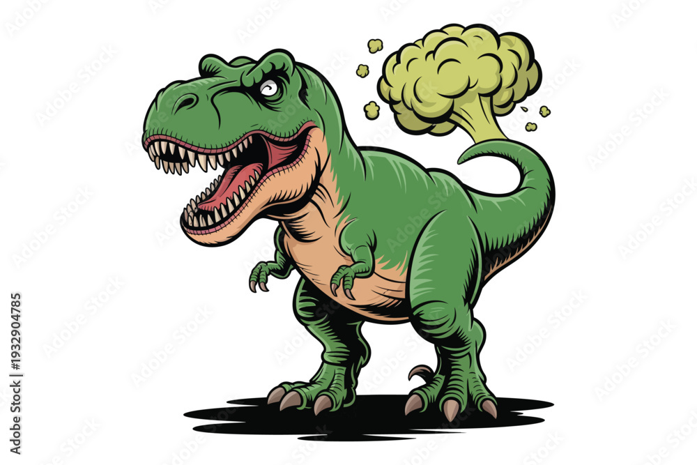Fototapeta premium A cheerful green tyrannosaurus rex is playfully depicted releasing a cloud of gas from its rear end high-quality professional detailed.