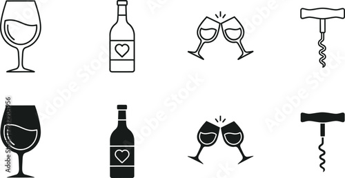 Wine and champagne icon bundle for drinks and beverages