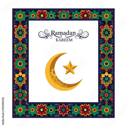 Celebrating Ramadan with crescent moon and star in ornate festive border