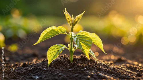 Young tree growing from soil mound. Sustainable finance and long-term growth concept.