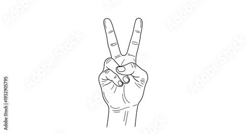 Peace Sign Hand Gesture Line Art Drawing