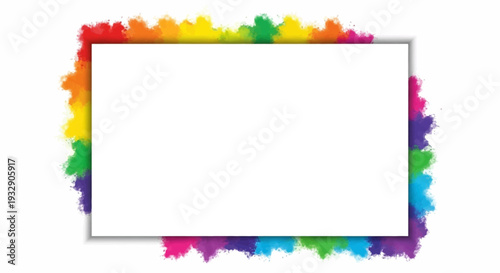 Colorful Holi Festival Day Frame with a blank white interior and rainbow border, featuring a vibrant paint splatter design on a clean background