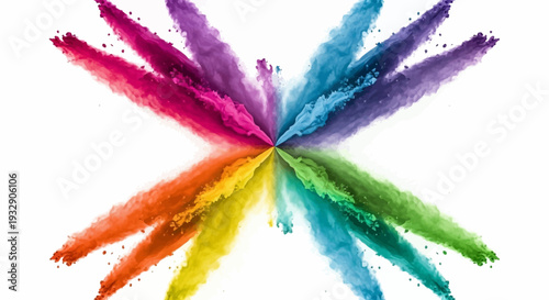 Colorful Holi Festival Day Frame with a rainbow of paint splatters on a white background, featuring a vibrant and festive design illustration