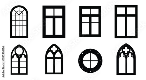 Collection of various black window shapes in a graphic silhouette