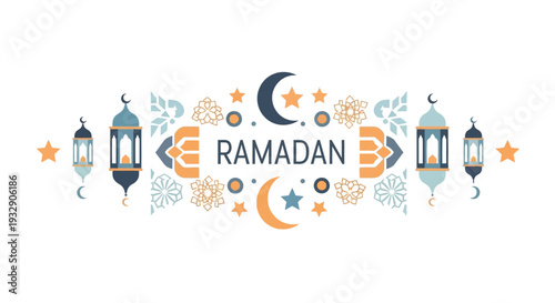 Celebrating Ramadan with lanterns and crescent moon in a festive illustration