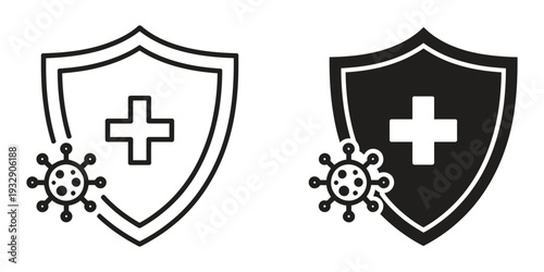 Immunity icon concept, logo symbol for web and mobile, pixel perfect vector graphic featuring protective shield and immune system elements