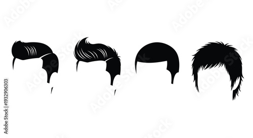 Four different men’s hairstyles displayed as a black silhouette