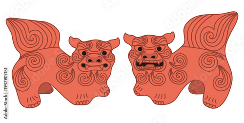 シーサー赤 沖縄 魔除け イラスト ベクター