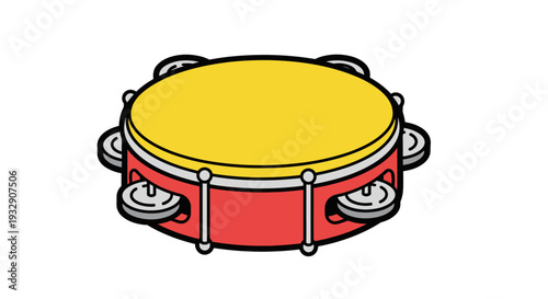 Vibrant Cartoon Tambourine Musical Instrument Illustration