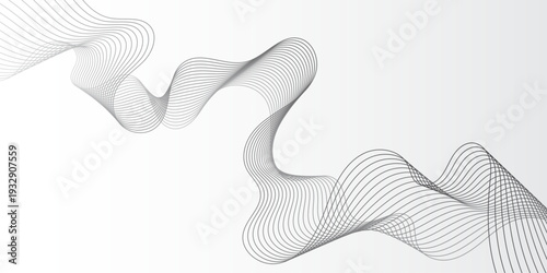 Abstract backdrop with grey wave gradient lines on white background. 