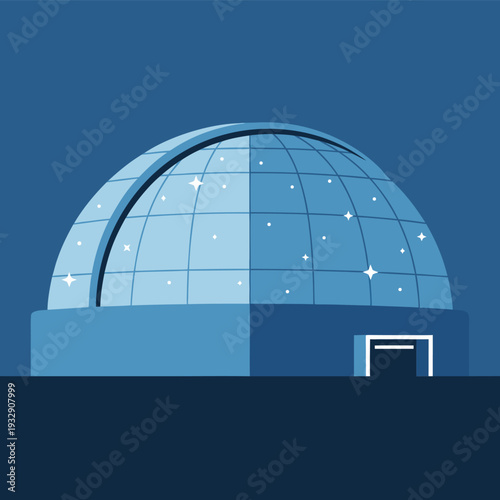 Modern planetarium dome with starry night sky on blue background highlighting astronomy and space exploration