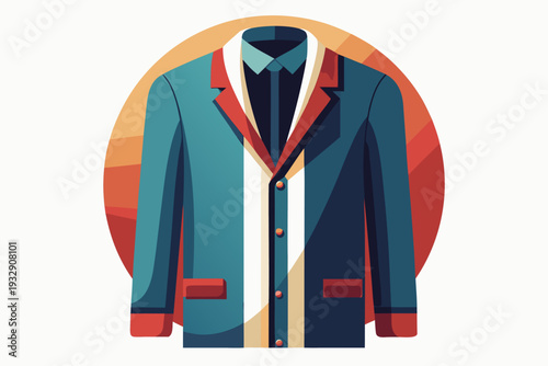 Stylish colorful blazer with bold geometric patterns showcasing a modern blend of fashion and artistry on retro background