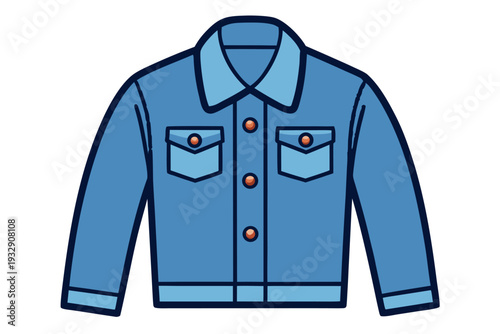 Stylish blue denim jacket with button details and front pockets on white background - fashionable casual wear icon