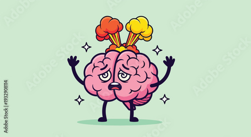 Cartoon Brain Exploding with Stress and Overload.