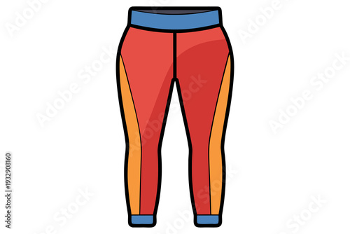 Colorful athletic leggings with red, orange, and blue stripes: sporty design, stretch fabric, activewear inspiration
