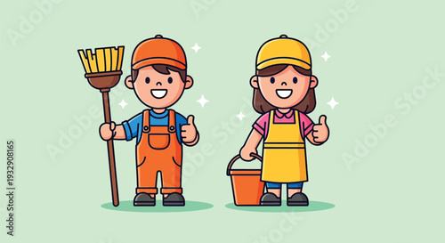 Cartoon Cleaners Giving Thumbs Up.
