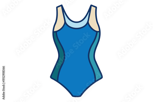 Blue one-piece swimsuit with navy and teal accents on white background - stylish swimwear design for beach and pool outfits