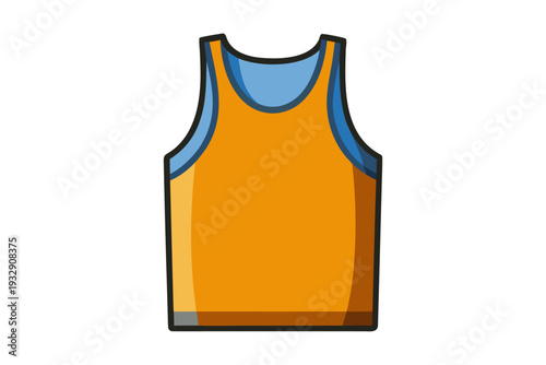 Colorful athletic sleeveless sports tank top with orange and blue design in minimalist style on white background