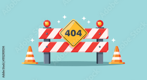 Error 404 Page Not Found Construction Barrier.