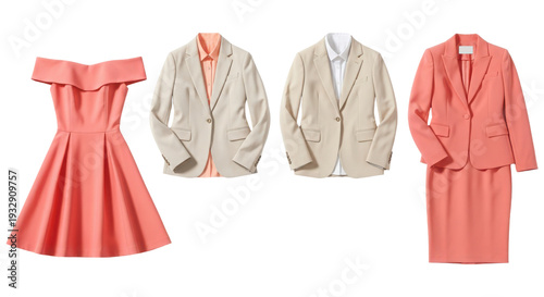 Wallpaper Mural Fashion clothing set with coral dress and beige blazers on transparent background Torontodigital.ca