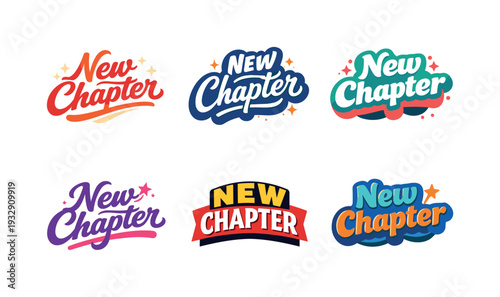 Clean flat holiday banner set illustration featuring modern lettering logo set for New Chapter designed for stock marketplaces,