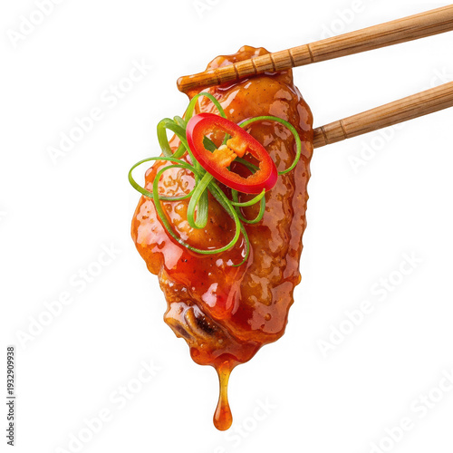 Wallpaper Mural Delicious koreanstyle fried chicken piece with chili slices and green onions isolated on transparent background Torontodigital.ca