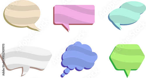 カラフルで立体感のある吹き出しアイコンセット｜チャットやSNS投稿に使えるポップなメッセージフレームデザインのベクターイラスト素材