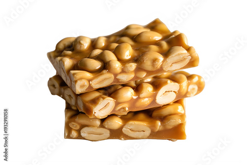 Stack of peanut brittle candy bars isolated on a transparent background snack sweet