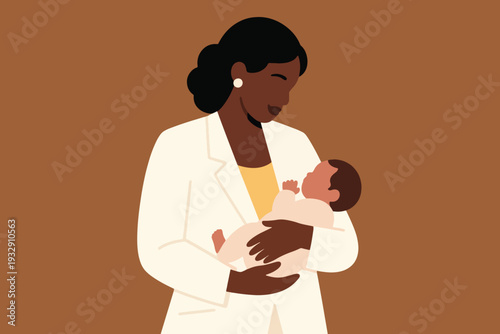 Black Woman With Her Baby Vector Illustration Creative Design Template 